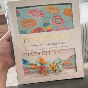 Posh Peanut Swaddle and Headwrap Set - Colorful Donut Print